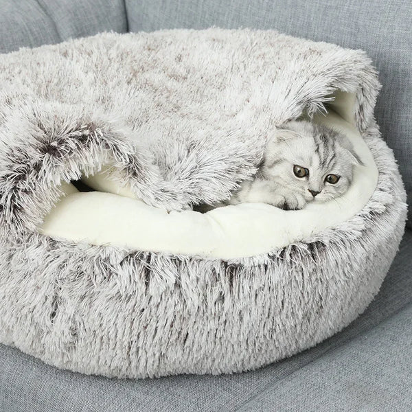 Soft Plush Pet Cat Bed with Cover Round Cat Bed Pet Mattress Warm Cat Dog 2 in 1 Sleeping Nest Cave for Small Dogs Gatos Accesorios